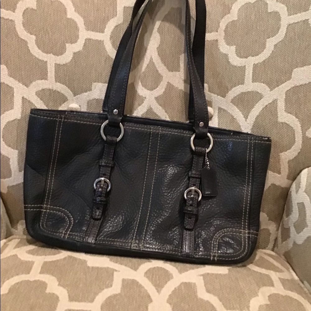 Coach Vintage Black Leather Purse 15L x 9H 10” Handle